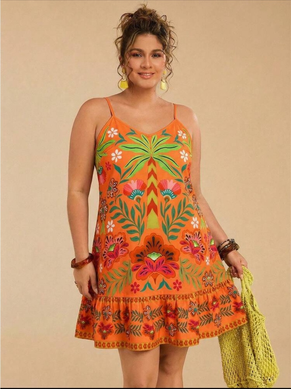 Vibrant Orange Floral Embroidered Slip Dress